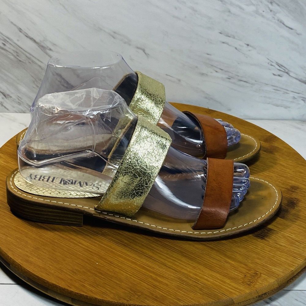 Sam & Libby Womens Gold Brown Toni Two Straps Slide Sandals Size 8.5 - Picture 2 of 6